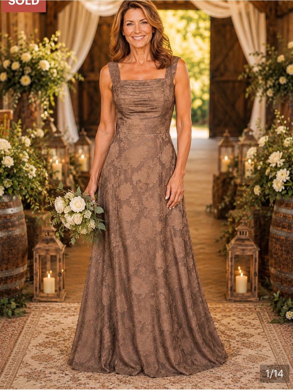Chocolate Brown Textured Floral Corset Lace Up Formal Gown Dress Size 6 NWT